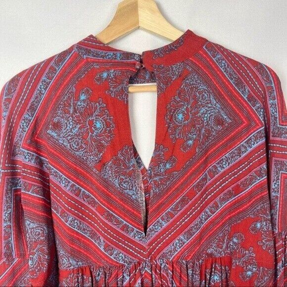 Free People Walking on a Dream Red & Blue Printed Long Sleeve Tunic M - Picture 6 of 7